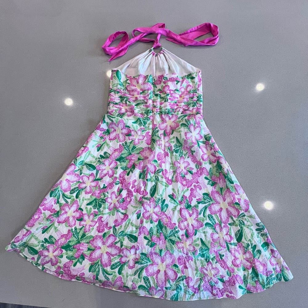 Vintage Label Lilly Pulitzer Floral Silk Cotton Blend Halter Tie Dress Sz 8 - Picture 11 of 14